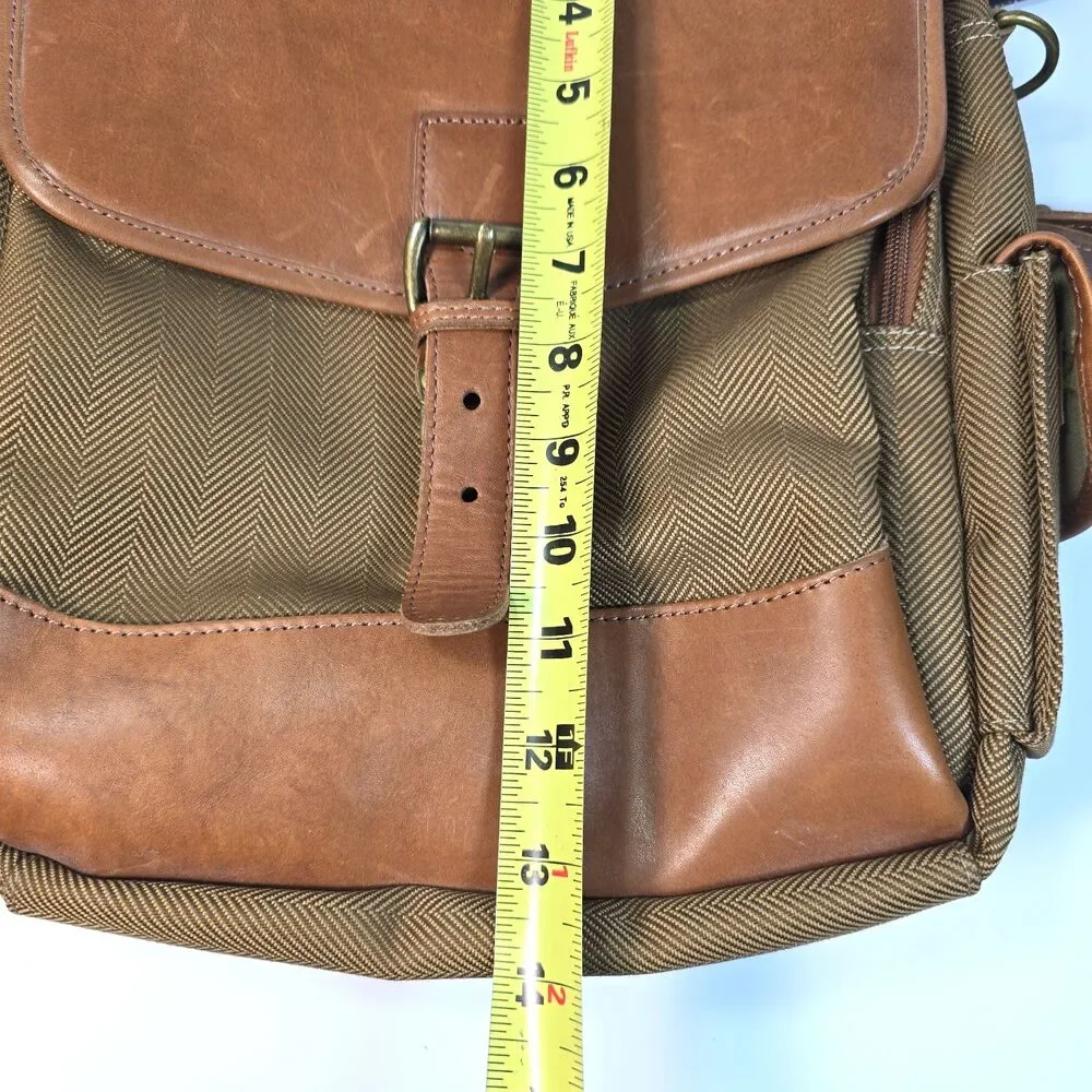 L.L. Bean Canvas Leather Crossbody Messenger Bag Brown Herringbone Travel Field
